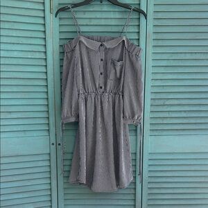 Monteau Black and White Striped Long Sleeve Dress